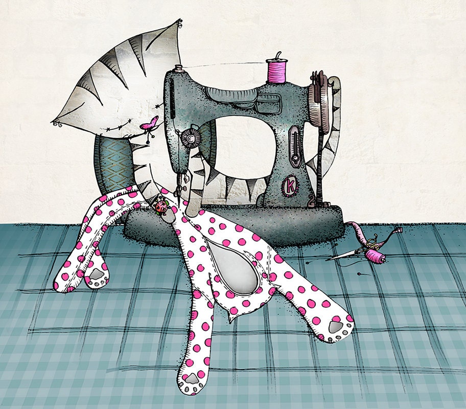 Whimsical Cat art Print - Catsuit - A4 Giclee Fine Art Print - by Ella Goodwin