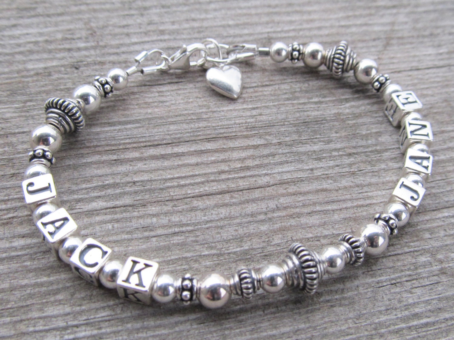 Name Personalized Mothers Bracelets in All Sterling Silver Mommy Grandma Grandmother 8 letters