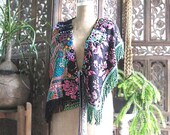 Theatre Cape, Shawl, Pink, Purple, Black, Green, Gypsy Bohemian, Beaded, Jacket