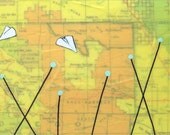 Santa Rosa - Original Map Painting 5 x 10 - Paper Airplane Art