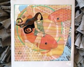 The Fishes, "Pisces," a digital print of an original mixed media painting on wood by Lea Keohane
