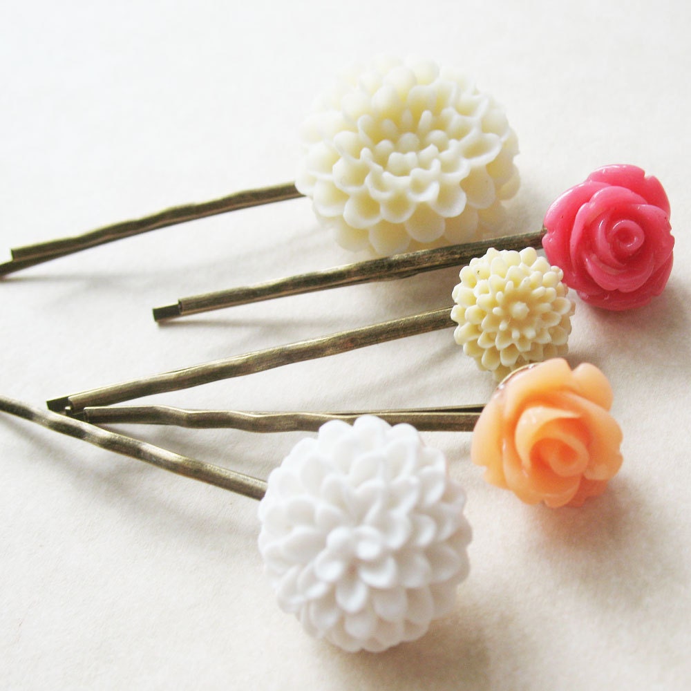 Flower Hair Pins - Set of Five - Blush Bouquet