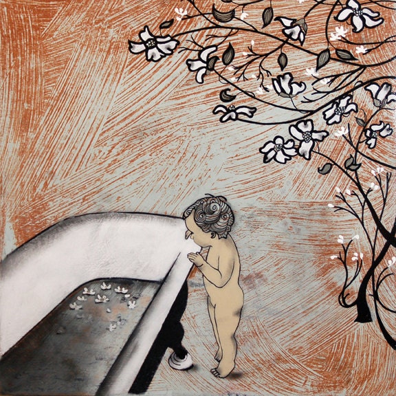 Playtime In The Dogwood Grove, 8"x8"- Archival Print of My Original Painting