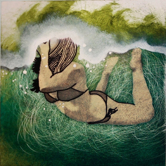 Green Swimmer, 8"x8"- Archival Print of My Original Painting
