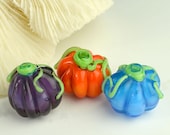 Three Pumpkins Handmade Glass Lampwork Beads SRA - BlueFireGlass