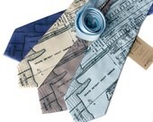 Detroit map tie. Marina District & Detroit River. Silkscreened nautical necktie, cobalt print. Microfiber. Choose standard or narrow.