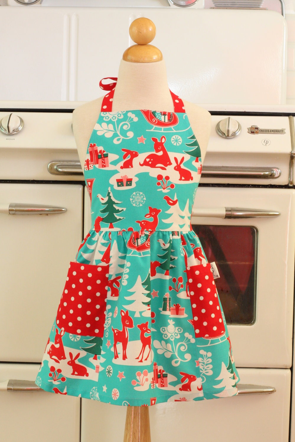 Child Christmas Apron Retro Deer