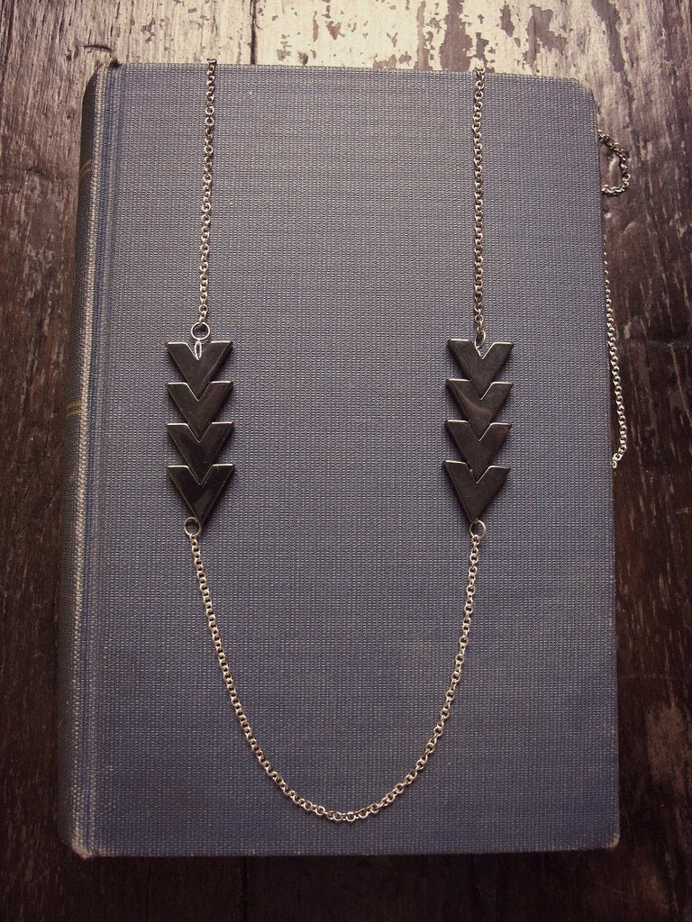 chevron arrow necklace in sterling silver on a long chain