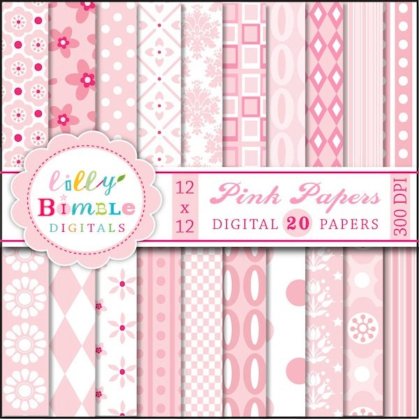 Digital Scrapbook Papers PINK 20 patterns Commercial Use Included Il_570xn