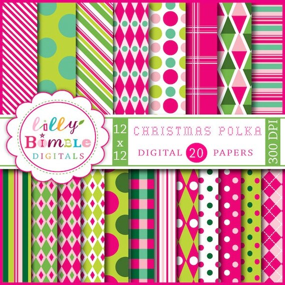 Instant Download Christmas Polka Digital Papers for the Christmas holidays, crafts, cards, design Il_570xn