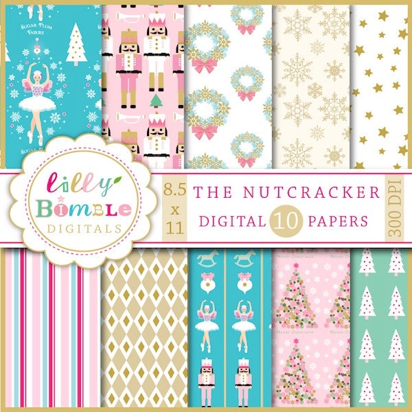 Christmas Digital Papers Letter Size the NUTCRACKER ballerina Il_570xn