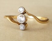 Art Deco Engagement Ring, Antique Gold Diamond Trilogy Ring, Geometric 18k Gold Diamond Wedding Ring Approximate Size US 8