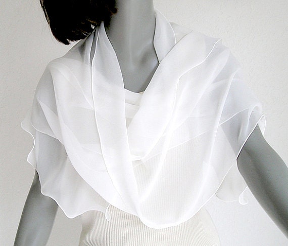 Natural off White Light Ivory Scarf, Long Silk Chiffon Bridal Wrap Scarf, 13" x 76", 100% silk.