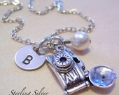 Personalized Camera Charm Necklace - Sterling Silver Jewelry - Initial and Birthstone - Keepsake Necklace