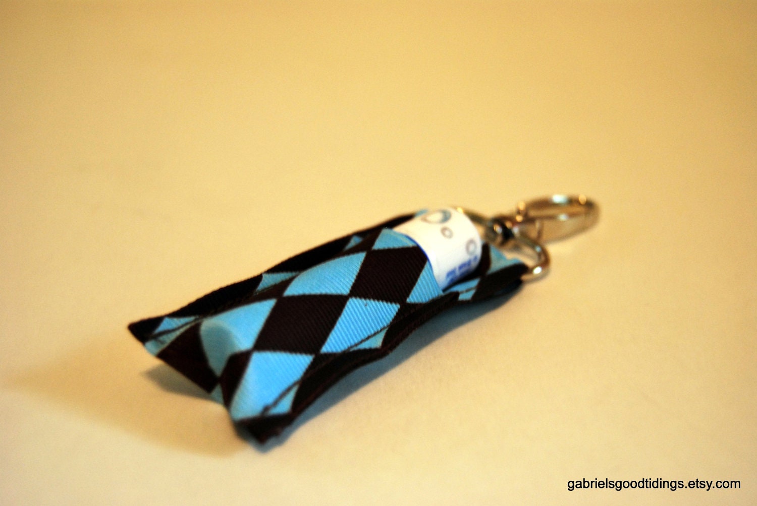 Blue and Brown Diamond Key Fob Chapstick Holder