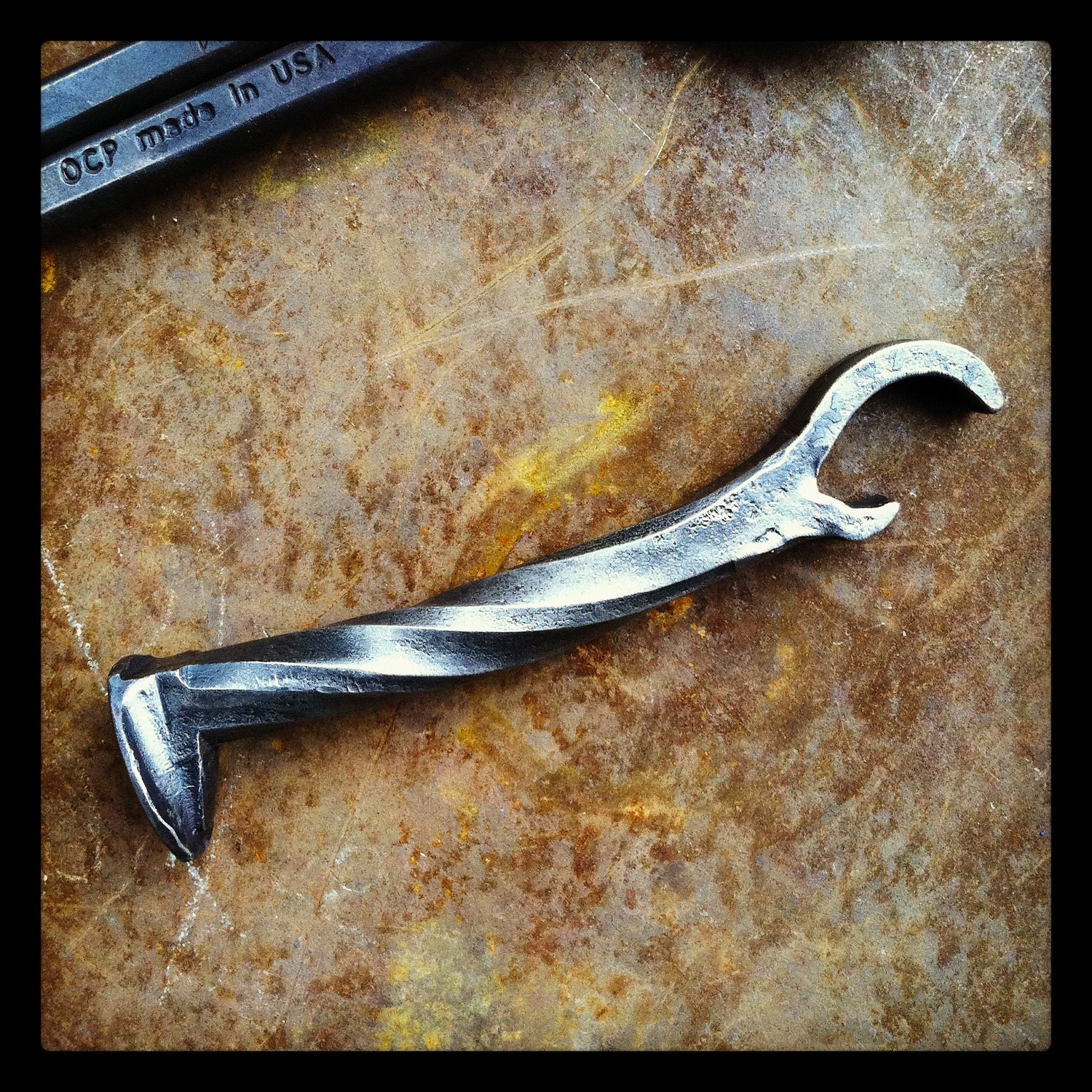 Groomsmen gift - Hand forged Railroad spike bottle opener - curved twist handle - item B6