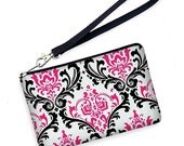 SALE Cute iPhone  5 Case iPhone Wristlet Wallet Cell Phone Case Samsung Galaxy S2 HTC Droid & More  - Damask pink black white (RTS)