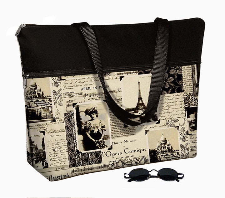 Laptop Tote Bag  /17 inch Laptop Bag with Straps /  17" Laptop Case / Padded / Zippered Top  - Paris Eiffel Tower (RTS)