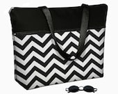 Chevron Laptop Tote Bag / 17 inch Laptop Bag with Straps / Womens 17" Laptop Case / Pockets,  Zipper /  Black & White
