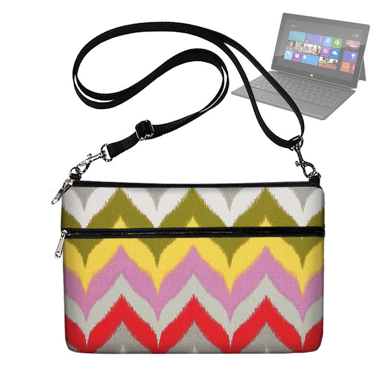 Chevron Laptop Bag for Microsoft Surface Tablet  Womens Laptop Case with Strap Pocket Zipper Chevron Purple Yellow Red