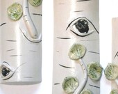 Art Sculpture Wall tile tree log Woodland forest wall decor - aspen birch tree log MADE TO ORDER Ready to hang faux bois branch and leaves