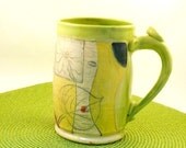 Handmade ceramic coffee cup / Pottery Mug WM48 IN STOCK / Woodland design  teacup holds 24 ounces / for him / for her