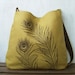 Hemp Tote Bag / Messenger Bag with Peacock Feathers - Golden Mustard