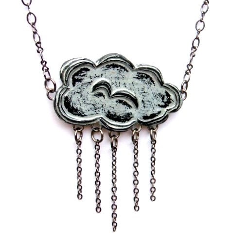 20% OFF SALE - Metallic Silver Raincloud and Rain Necklace - Into Every Life Some Rain Must Fall Necklace