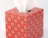 Tissue Box Cover 1950's Vintage Wallpaper in Red Geometric Floral