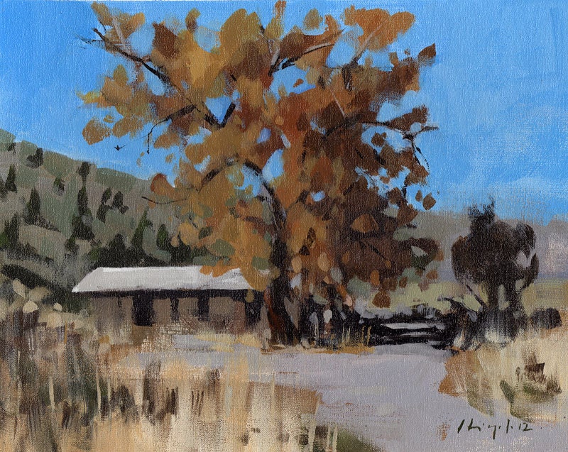 Original Painting Colorado Landscape Fall Nature Sketch Acrylic Quick Study 8x10 - Ghost Town House by David Lloyd