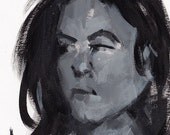 Original Painting Female Figure Acrylic  5x7 - Monochrome Head Study 5 by David Lloyd