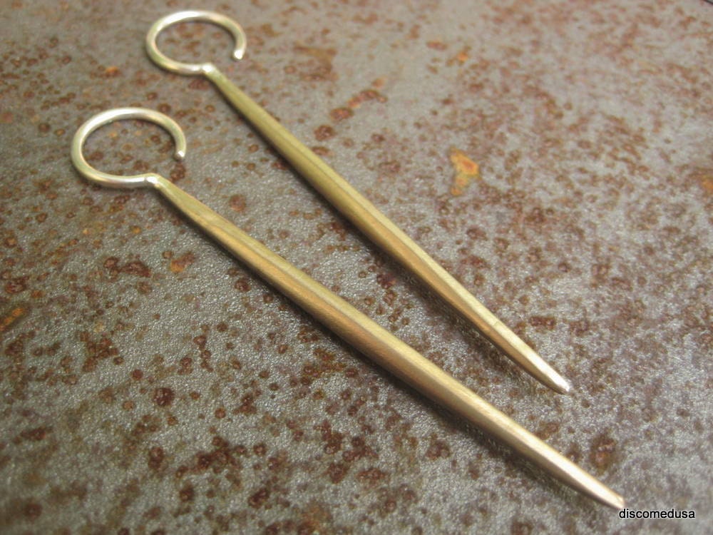 New 12g sterling silver hooks with extra long brass spikes tribal industrial earrings