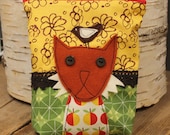 Fox with bird - zippered pouch with applique