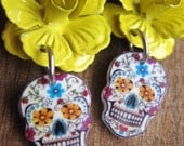 Mexican skull, Sugar Skull, Dia de los Muertos, Cinco de Mayo, Calavera Earrings, Vintage Tattoo Flash design, Mexican Jewelry