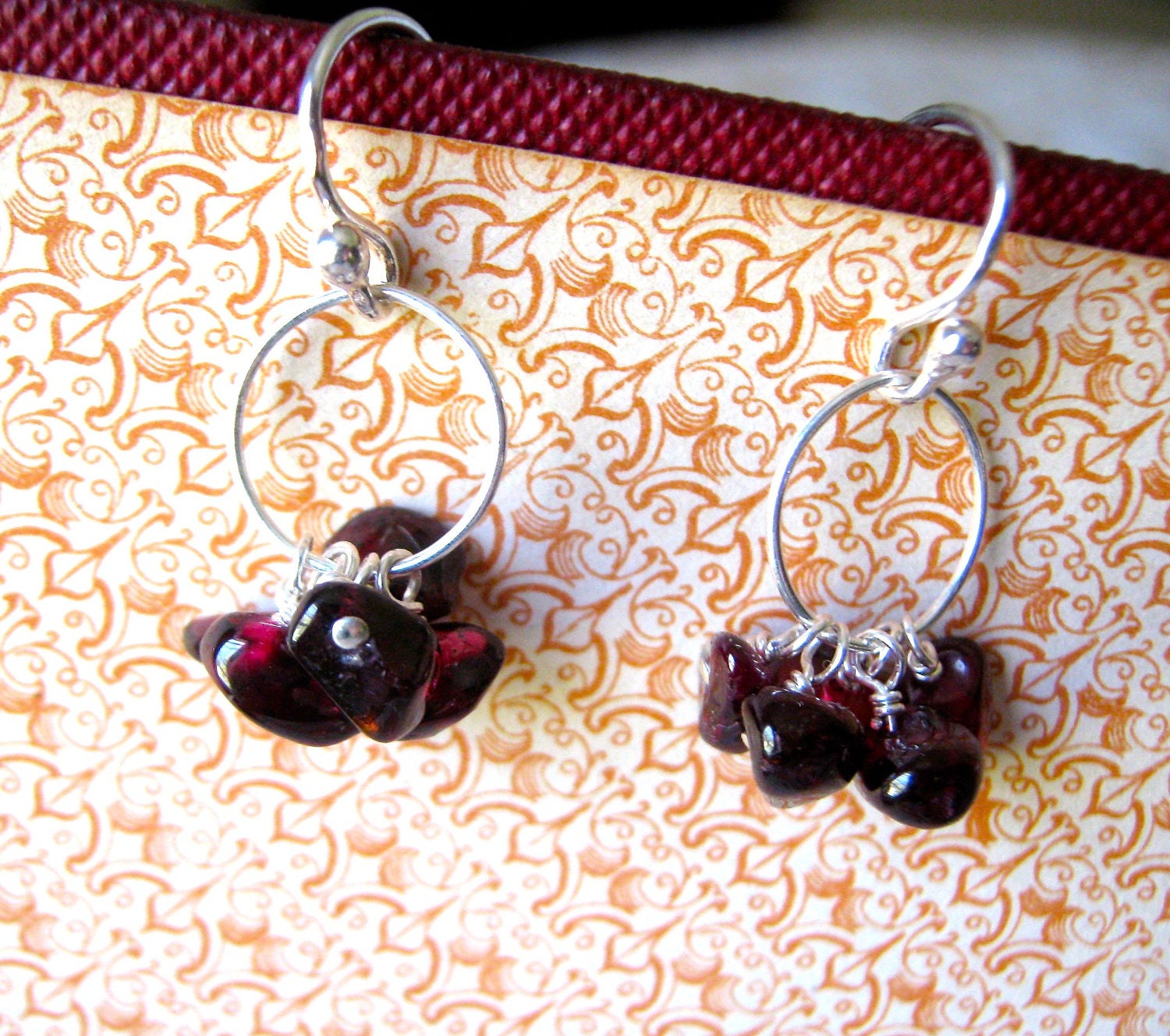 Five Garnet Circle Earrings