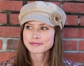 Womens Hat Womens Newsboy Hat Tan Cotton Corduroy Cap with flower - MADE TO ORDER
