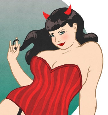 Beelzeboobs - devil girl 5x7 archival pinup print