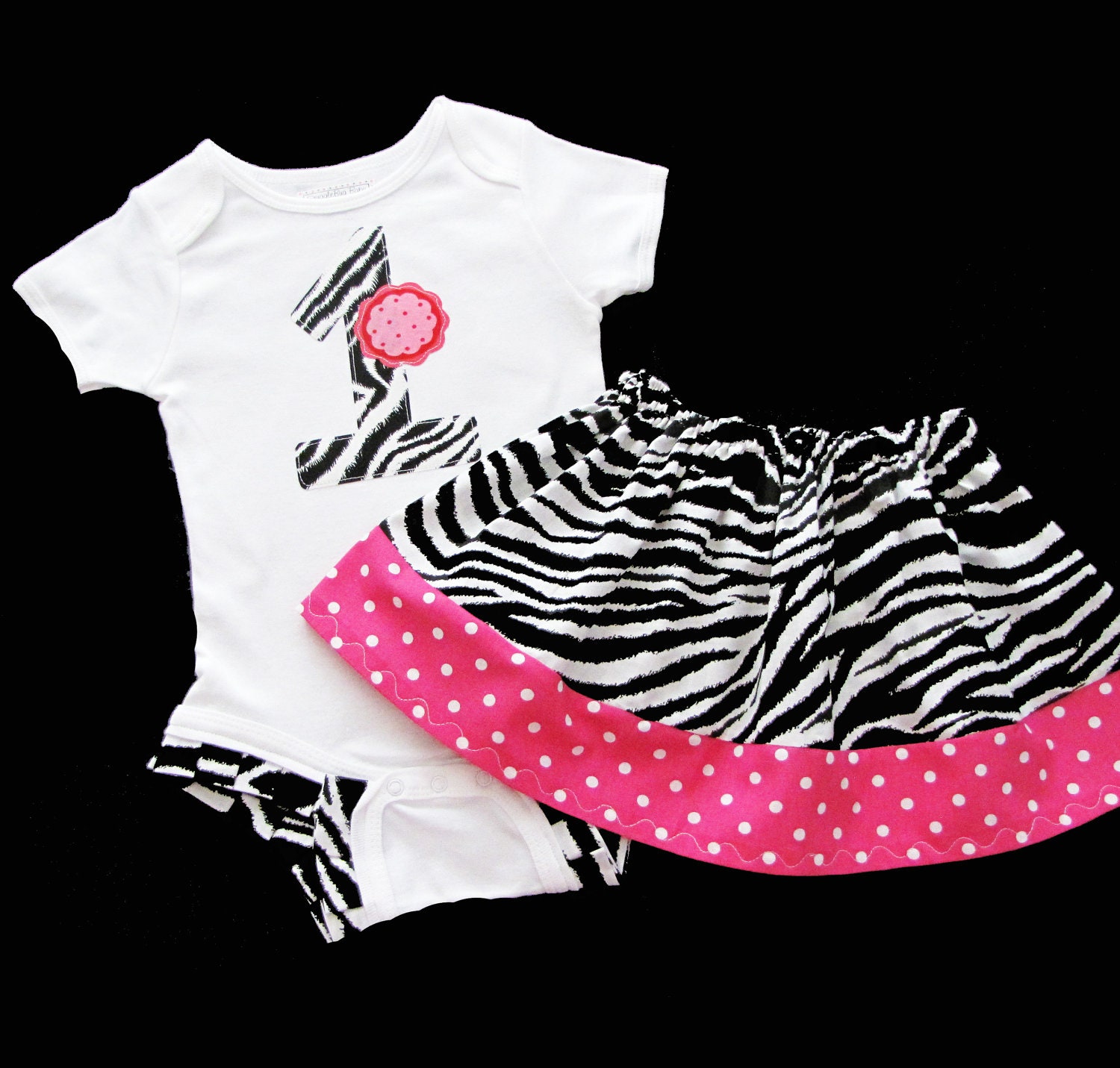 Boutique ZEBRA POLKA DOTS... Ruffle legged Bodysuit and skirt Set