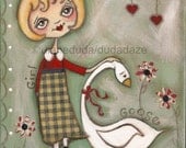 Print of my original Folk Art Childrens Painting - Young MOther Goose