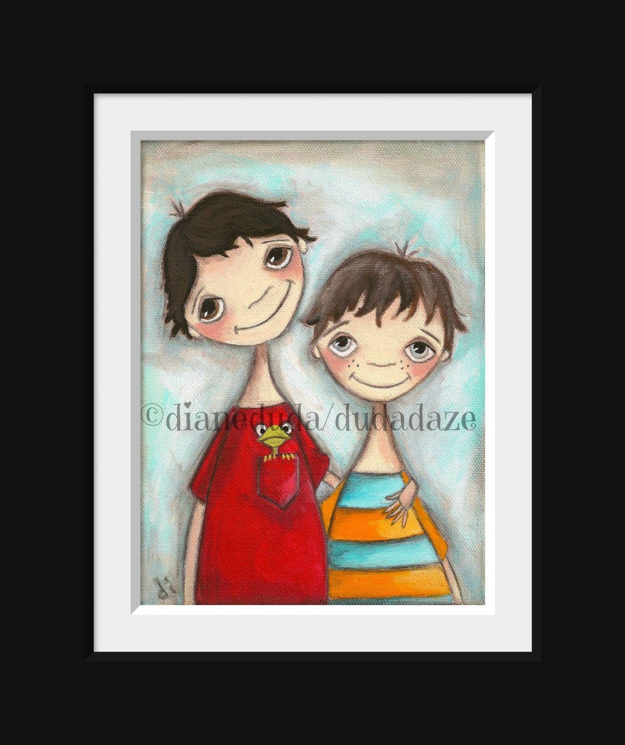 Print of my original  painting - Best Buds - Brunette version