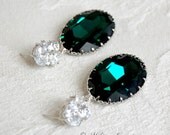 Emerald Wedding Earrings - Large Bridal Chandelier Swarovski Crystal Cubic Zirconia Earrings - E145