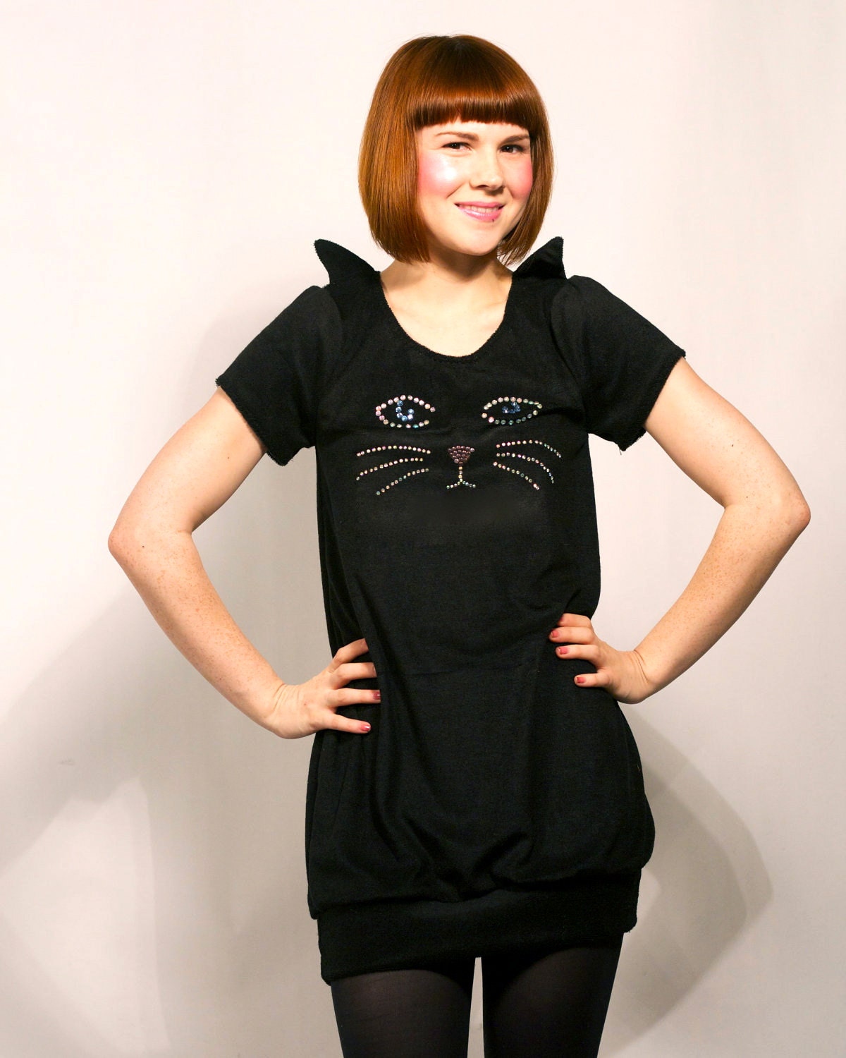 Black Rhinestone Cat Face Dress MADE TO ORDER