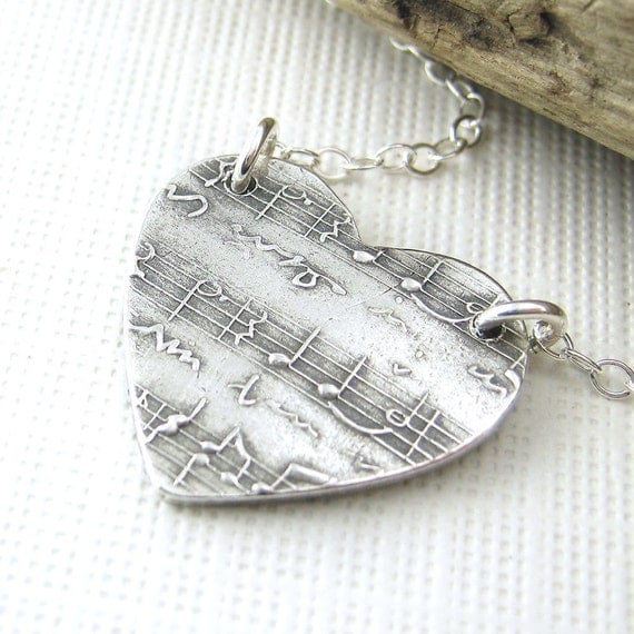 Sheet Music Heart Jewelry In My Heart Necklace Sterling Silver Valentine Spring Fashion Jewelry Dainty Charm Pendant - Jennifer Casady