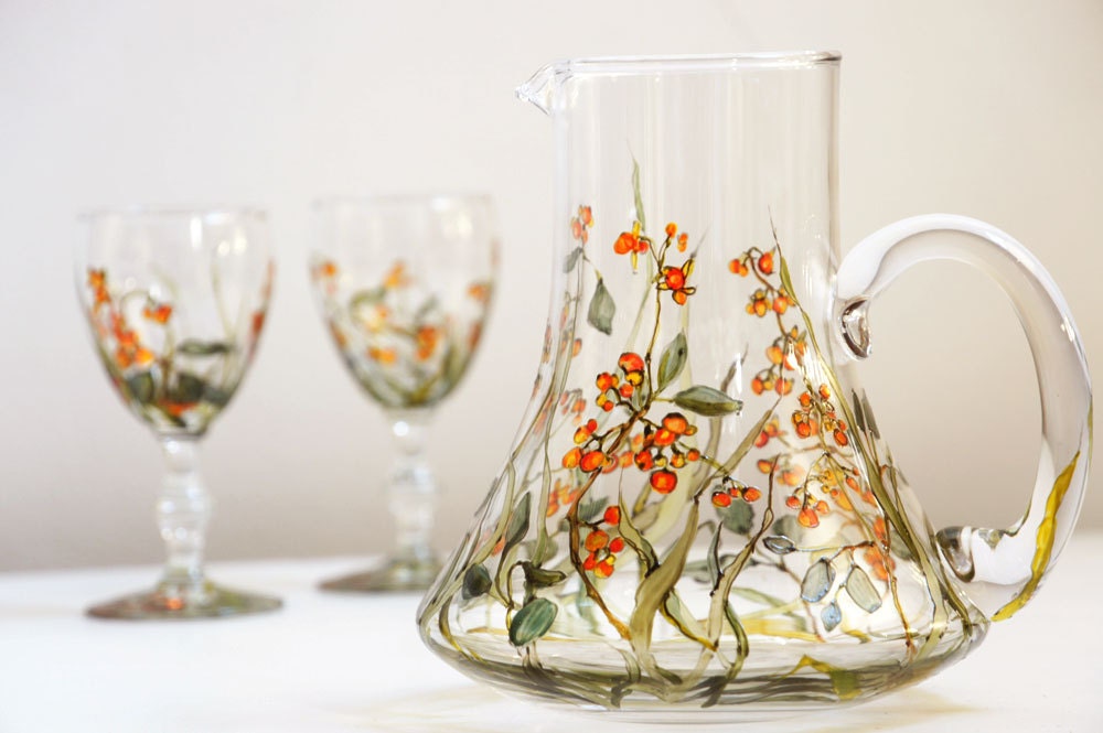 ready to ship - Wine Set for 2 - Fall Berries Collection