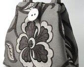 grey tote bag, floral handbag, diaper bag, purse ,tapestry bag