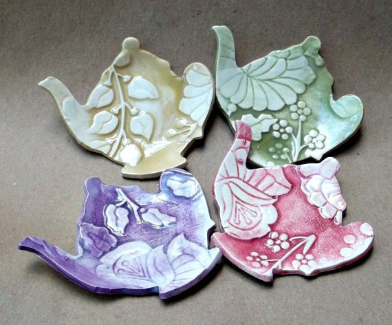 Four Damask Teapot Tea bag Holders