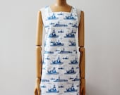 Organic Cotton Apron - Royal Blue Tugboats
