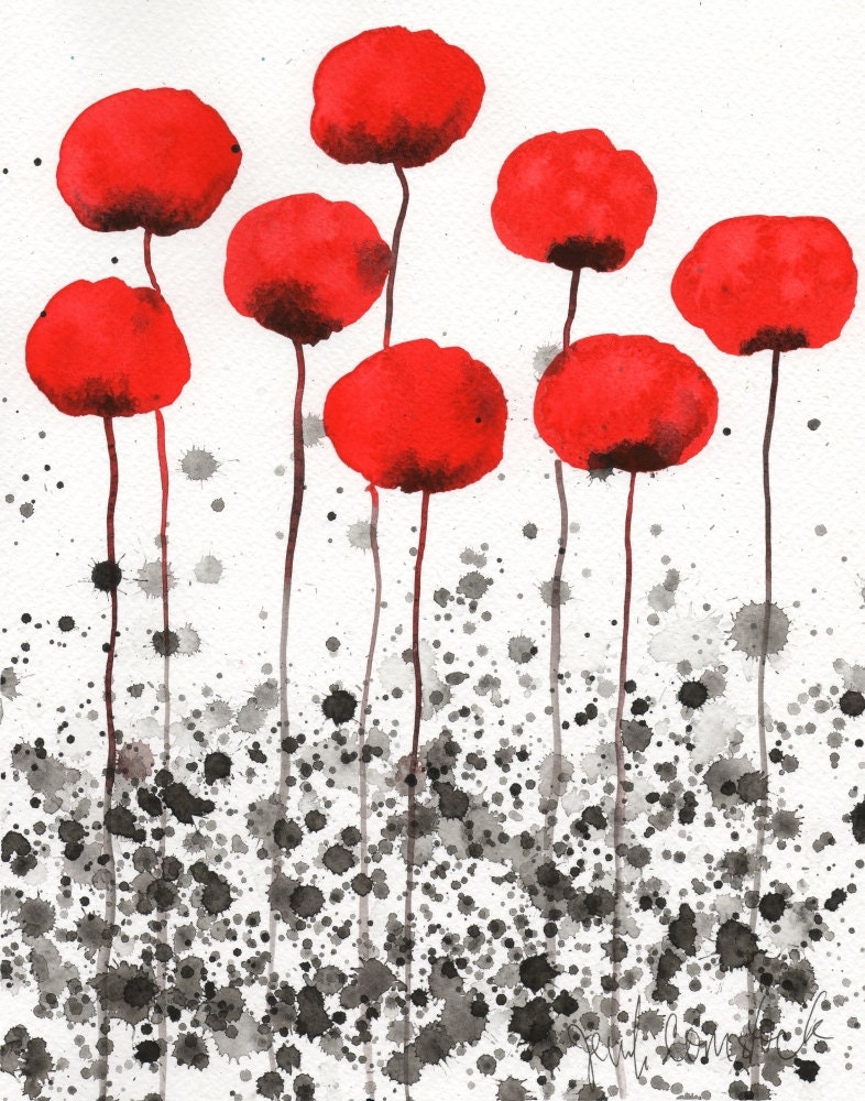 Buy 2 Get 1 FREE -- Watercolor Painting: Watercolor Flowers -- Art Print --Happy Memories -- Red Flowers -- 11x14