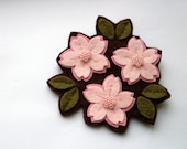 Cherry Blossom Trio, felt flower brooch, pale pink