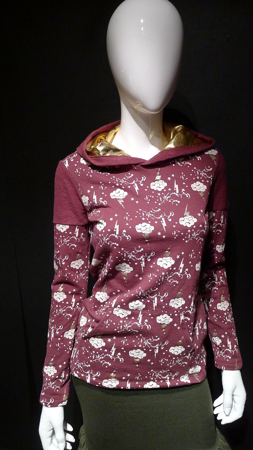 love storm hoodie with metallic gold lining